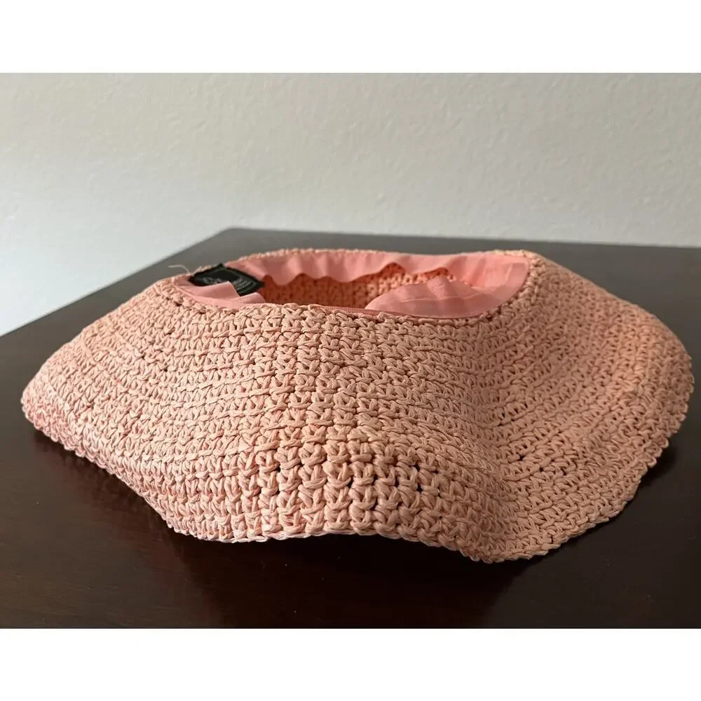 Jacobson Pink Blush Wide Brim Straw Rafia Boho Floppy Beach Sun Hat